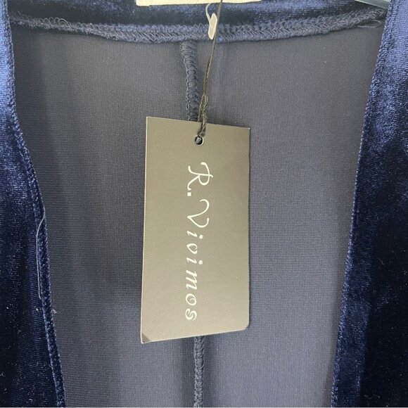 R. VIVIMOS Blue Velvet and Chiffon Jacket Duster Witchy Cloak Size Large - Picture 8 of 12